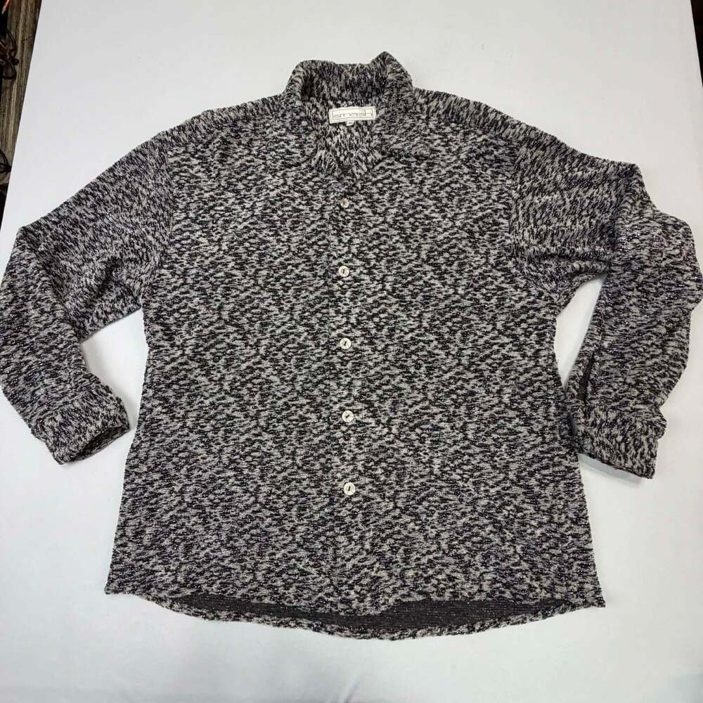 Smash Women's Black and White Textured Speckled Knit Long Sleeve Button Down